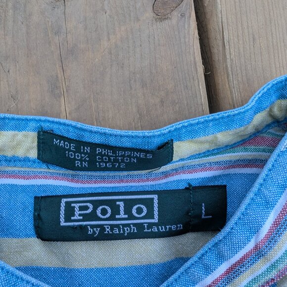 Polo by Ralph Lauren Button-Up Shirt Men's L Blue Striped Collared Casual Cotton - Picture 3 of 8